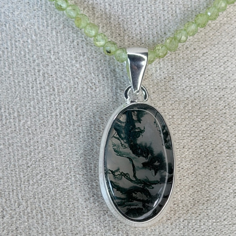 AAA Moss Agate Pendant • Solid 925 Sterling Silver • India - Picture 5 of 8